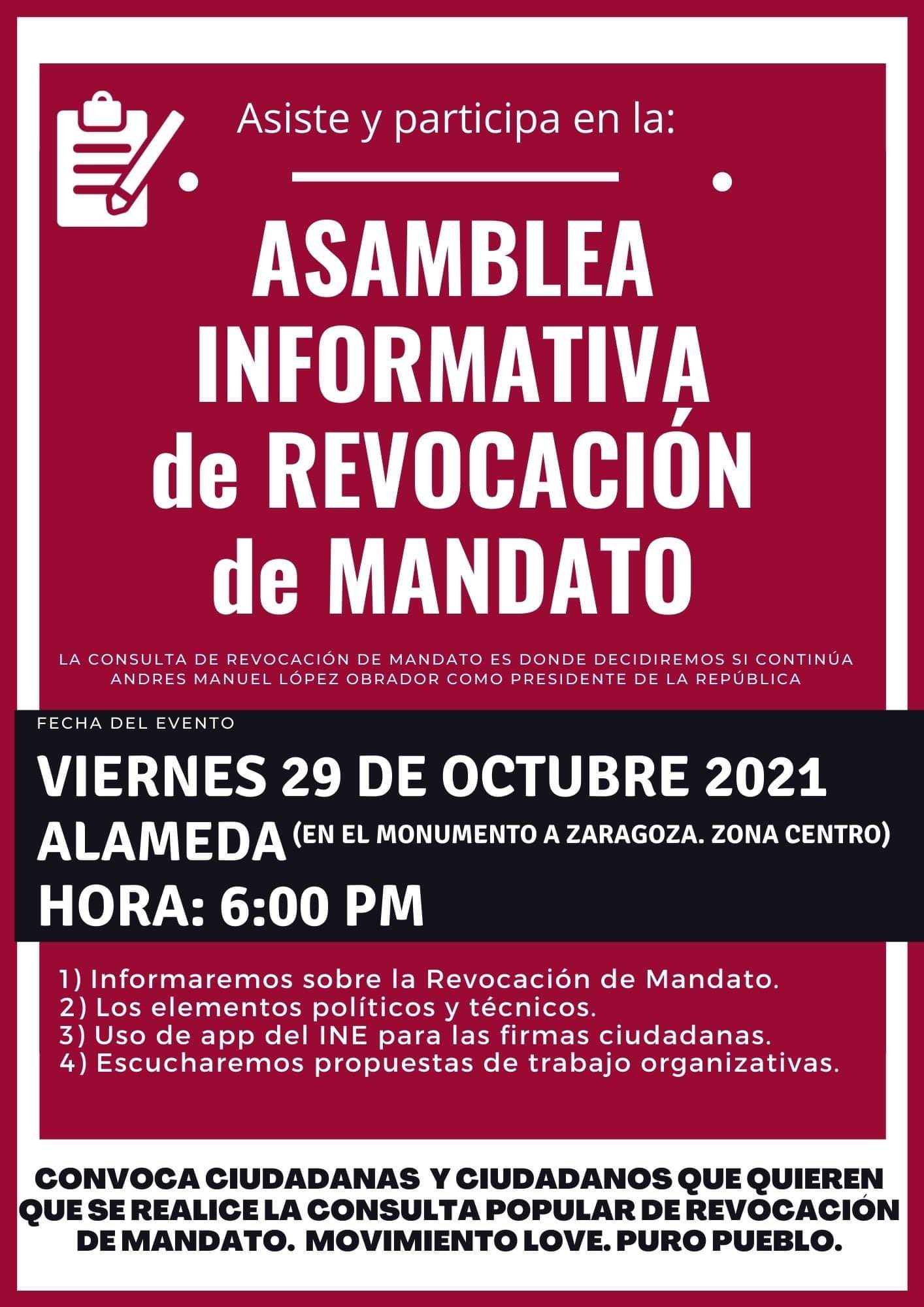 Invitación: Asiste y participa en la asamblea informativa de revocación de mandato en Saltillo