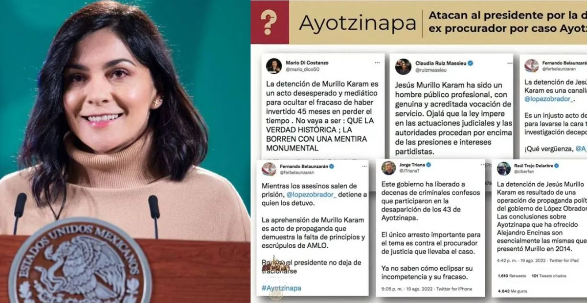 Exhiben en la mañanera nado sincronizado de los medios para defender a Murillo Karam