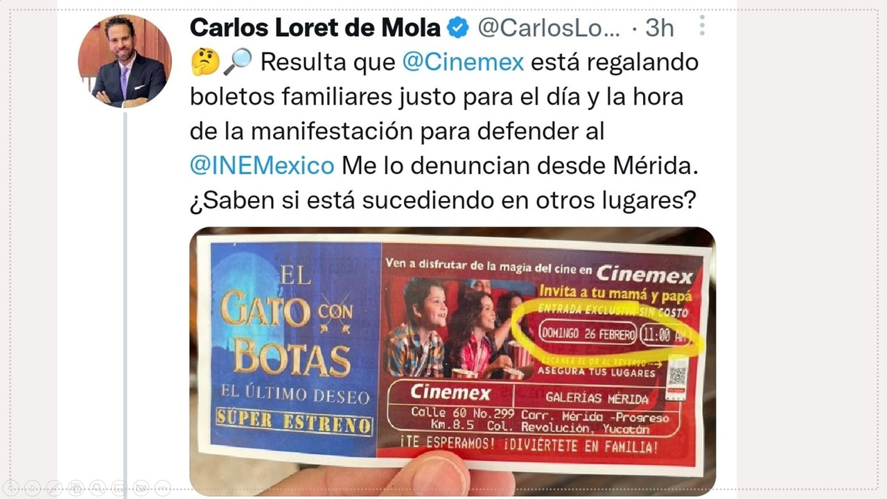 No es broma: Carlos Loret de Mola asegura que cadena de cines regala boletos para evitar que gente asista a marcha pro INE